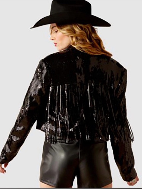 Ariat Jackets & Blazers - Ariat High Roller black sequin fringe cropped jacket sz Large western bling